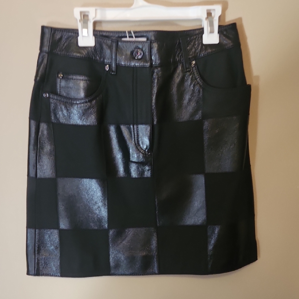 Escada Sport Black Real Leather Checkered Women's Skirt